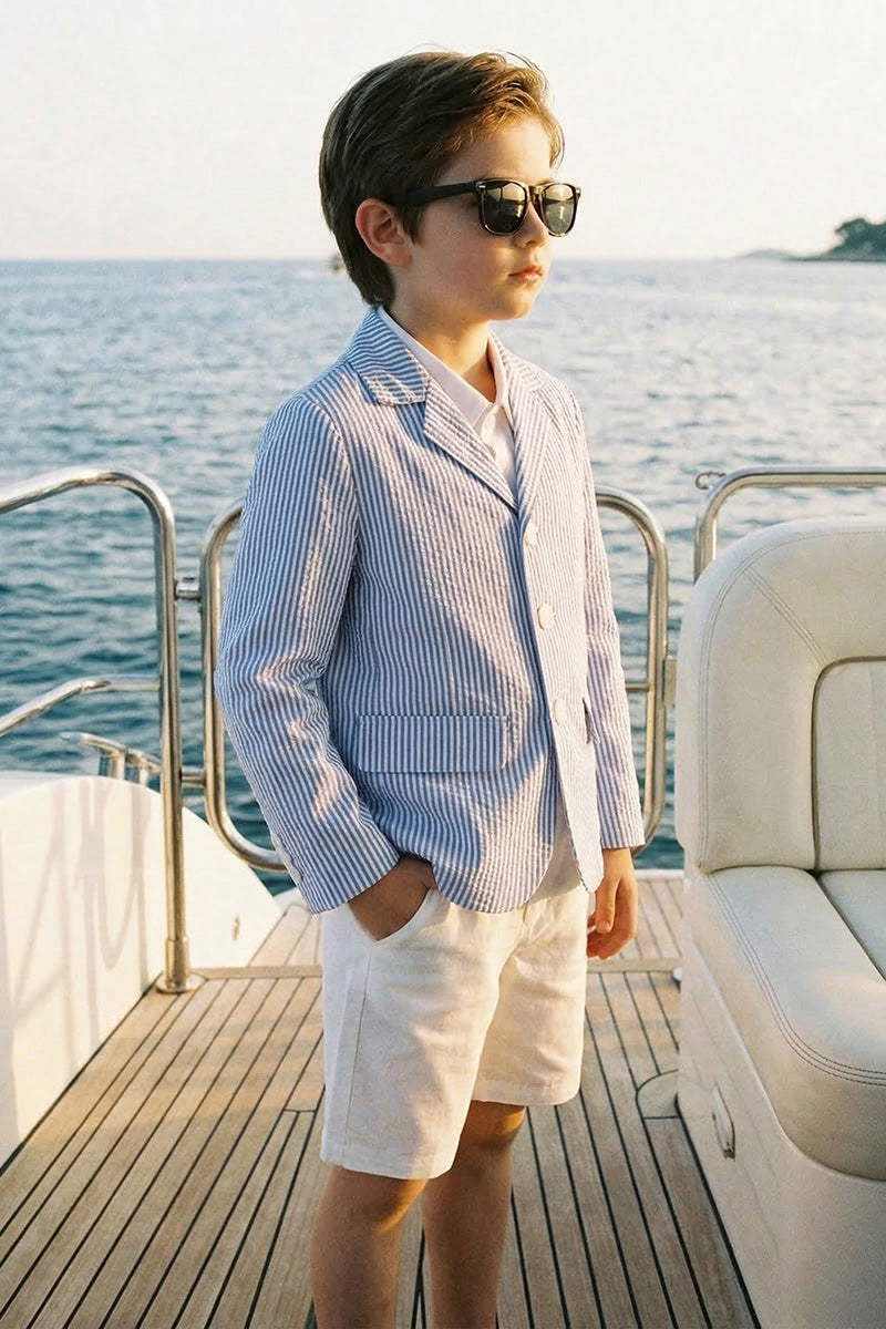 Boys Blue & White Striped Seersucker 2-piece Suit