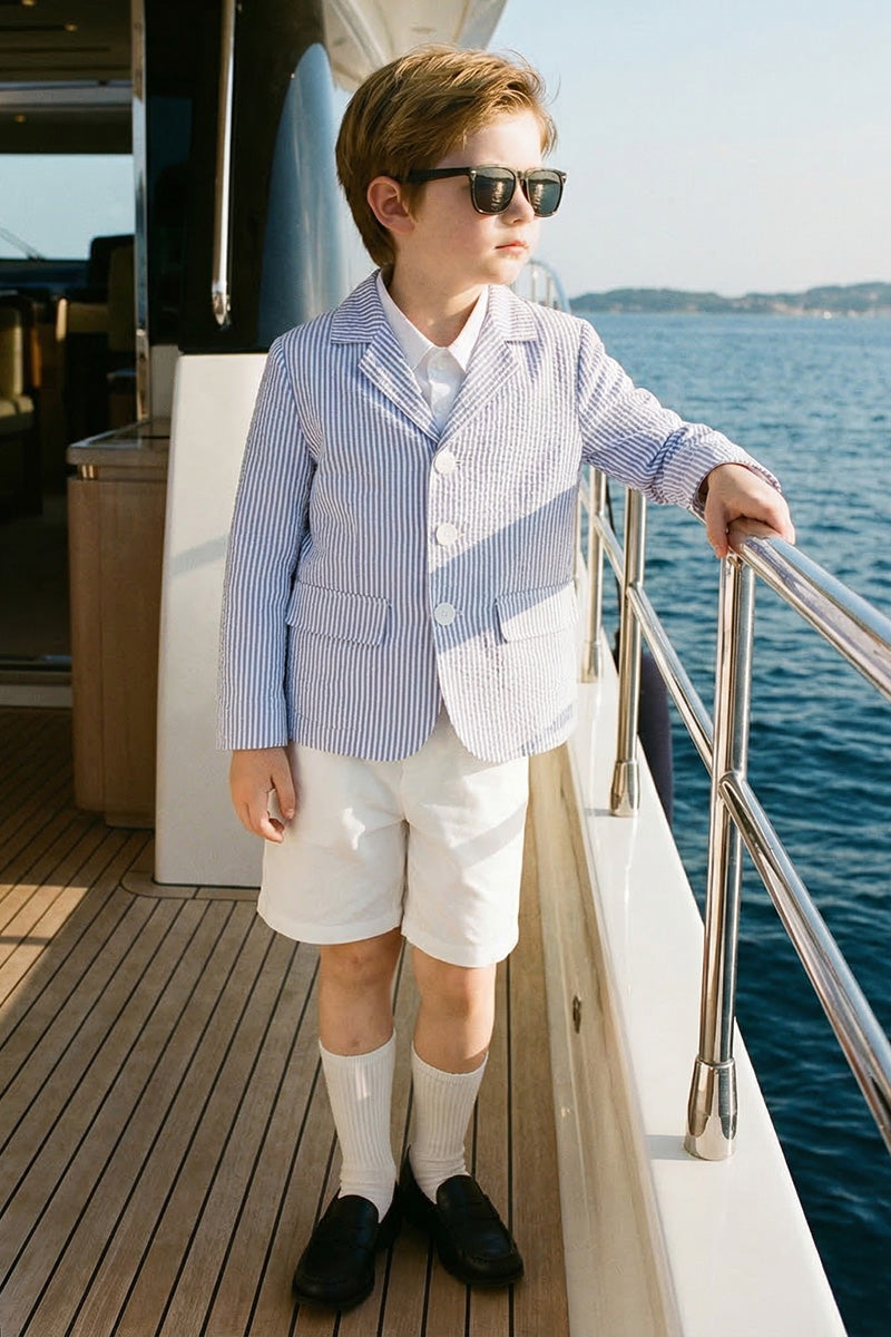 Boys Blue & White Striped Seersucker 2-piece Suit