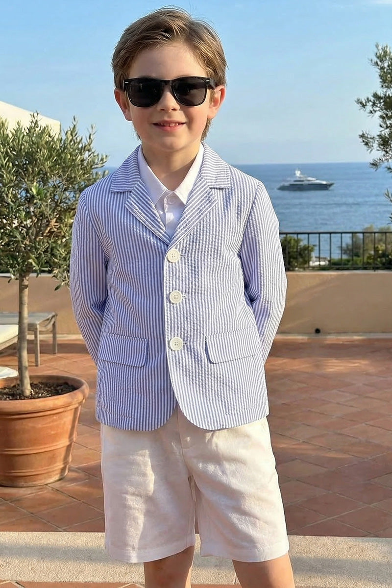 Boys Blue & White Striped Seersucker 2-piece Suit