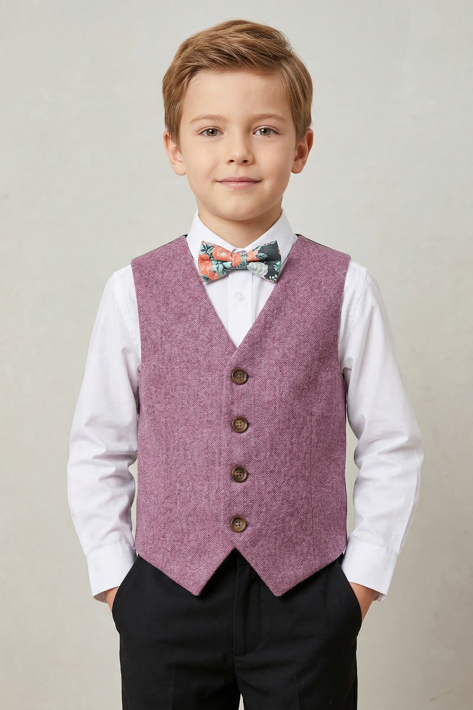 Pink V-neck Single-Breasted Vest