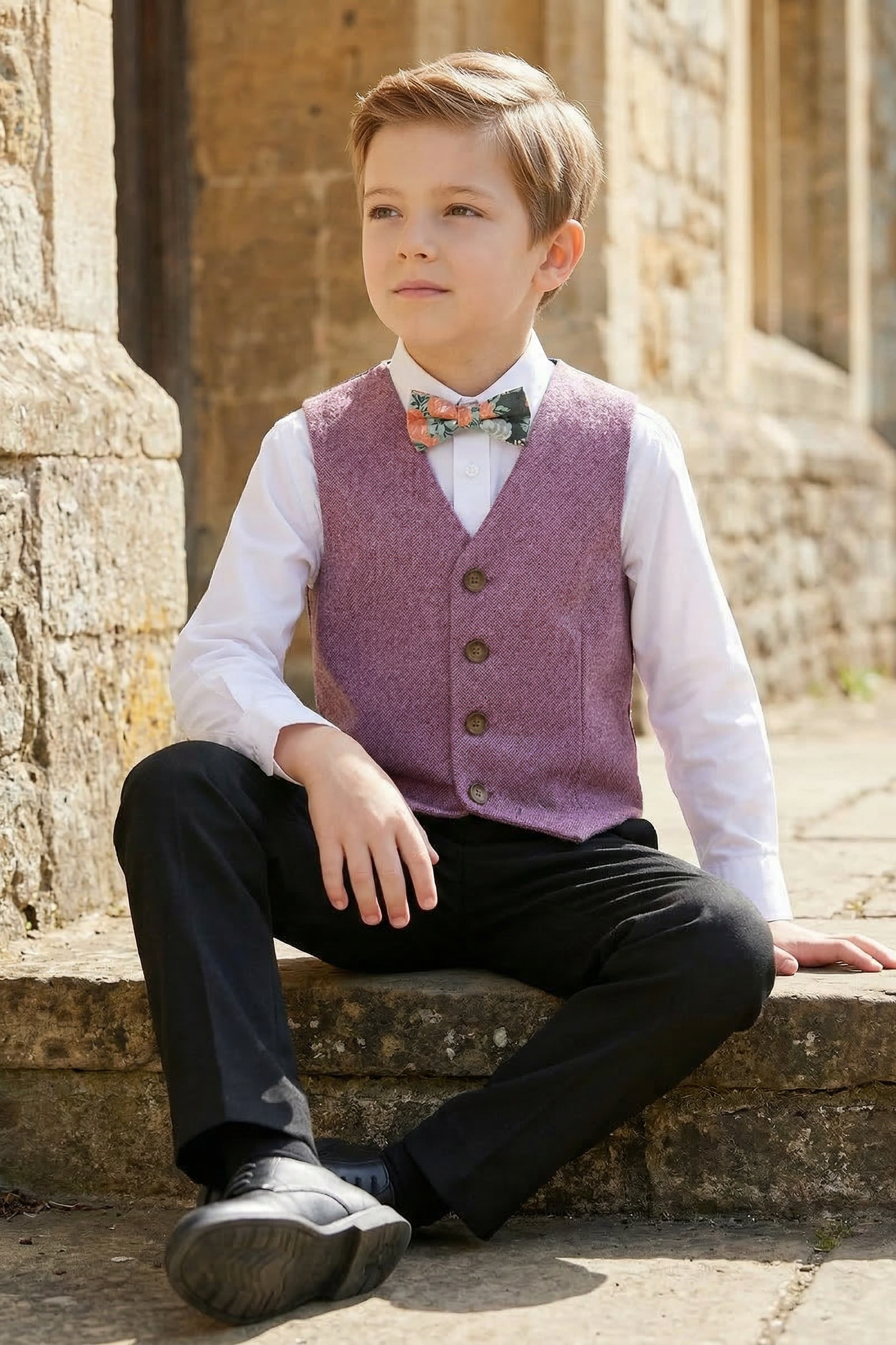 Pink V-neck Single-Breasted Vest