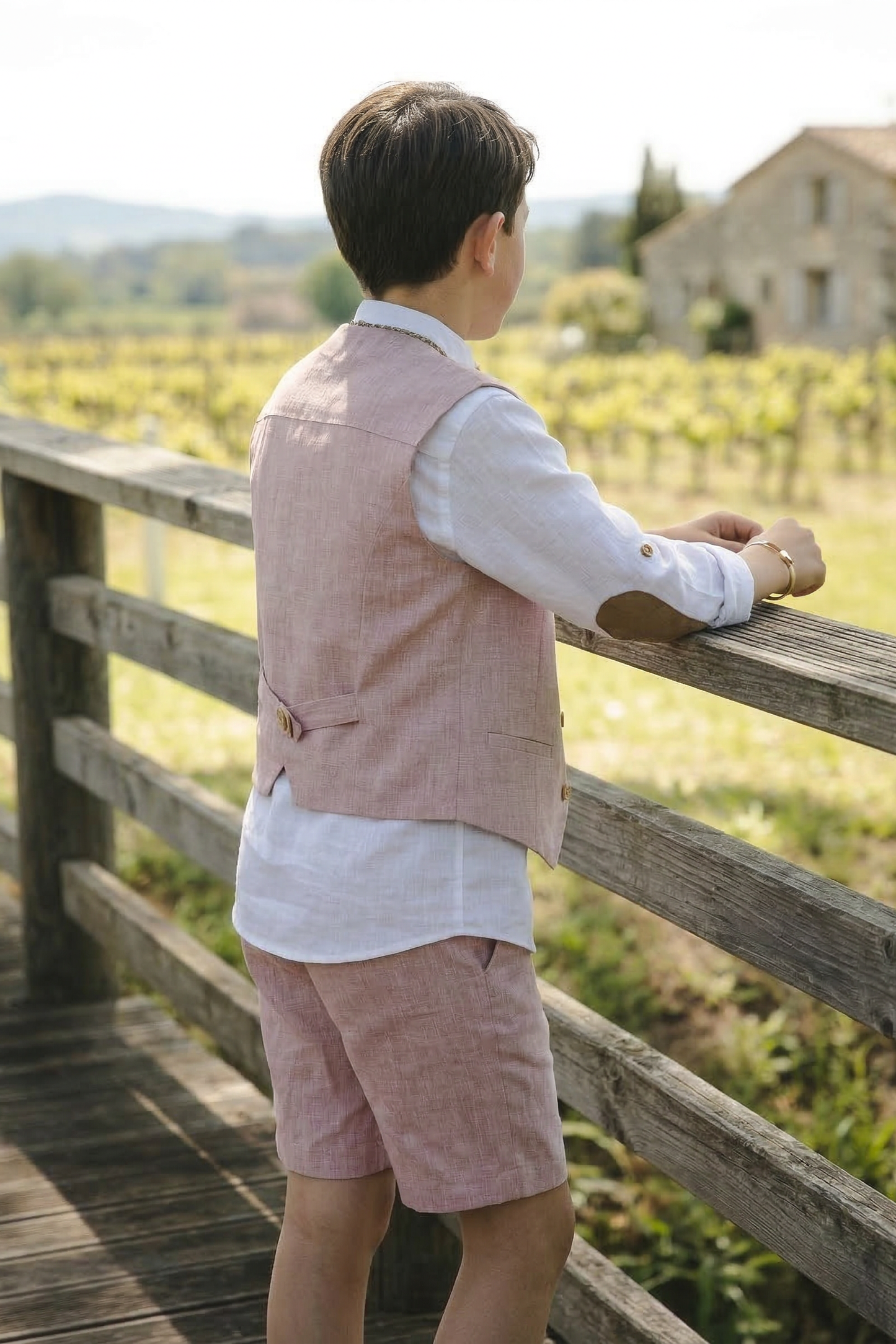 Light Pink V-neck Single-Breasted 2-Piece Set
