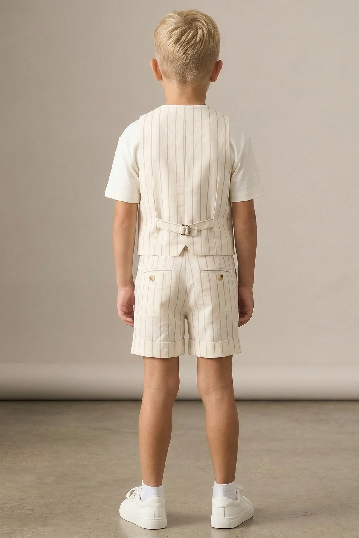 Off-White Striped Double-Breasted 2-Piece Set