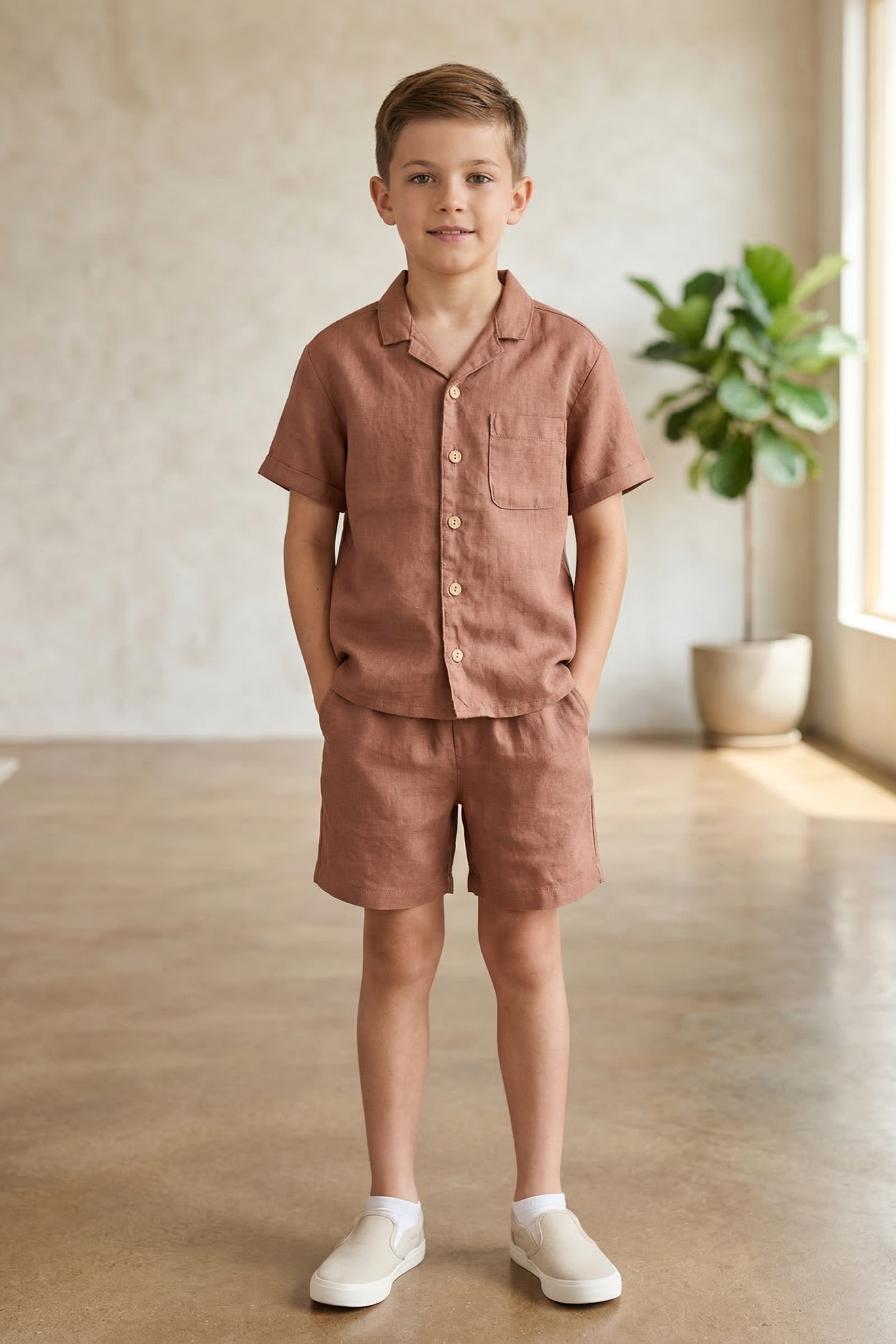 Light Reddish-Brown Shirt 2-Piece Set