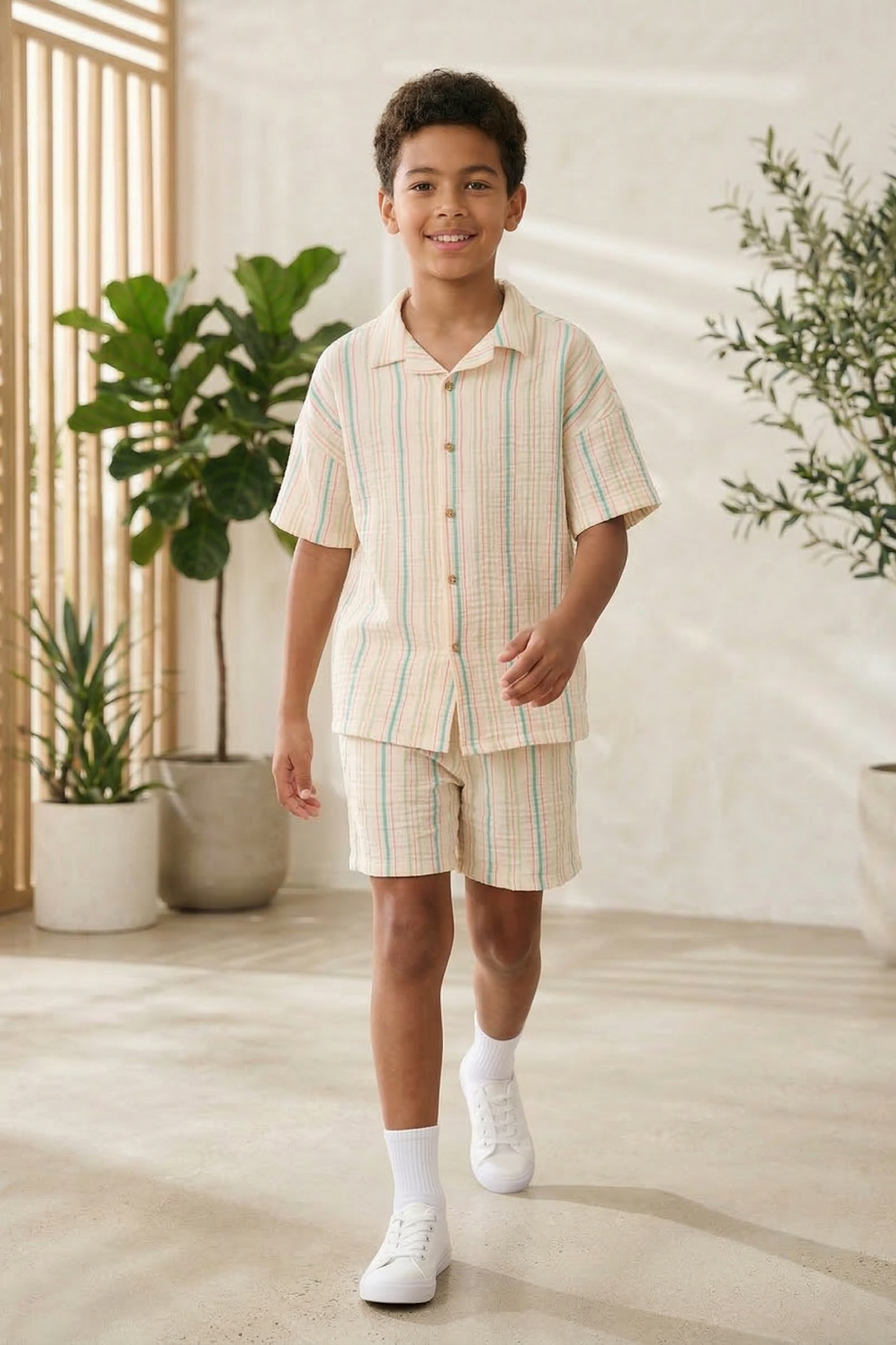 Apricot Striped Shirt 2-Piece Set