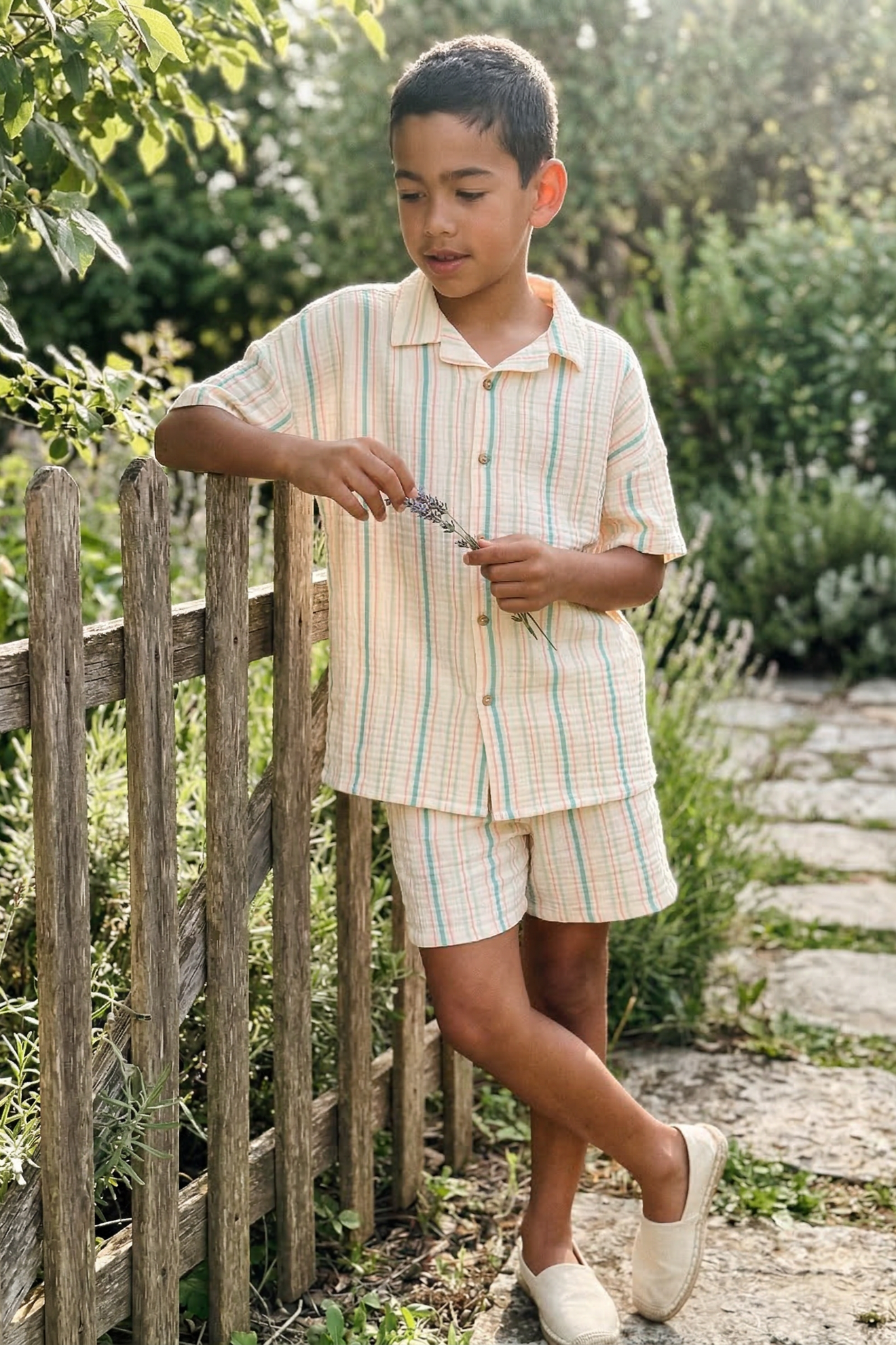 Apricot Striped Shirt 2-Piece Set