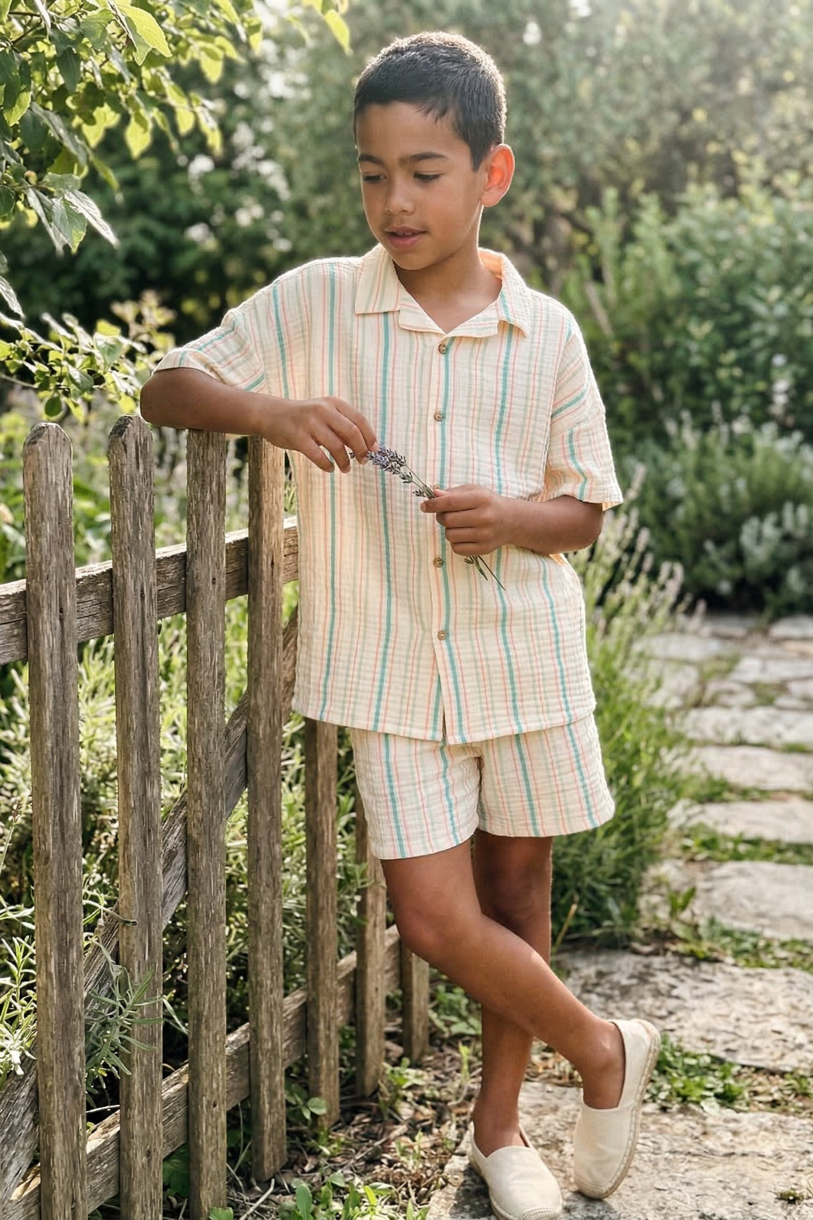 Apricot Striped Shirt 2-Piece Set