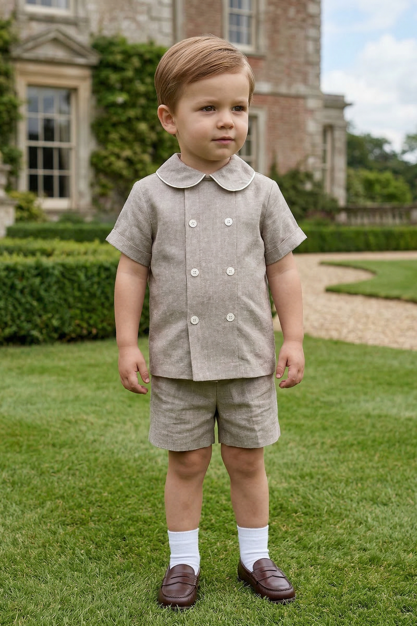 Light gray Lapel Double-Breasted 2-Piece Set