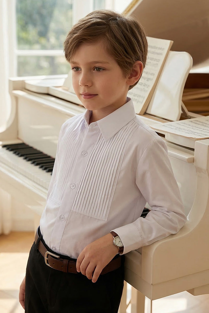 Boys White Pleated Shirt for Weddings & Formal
