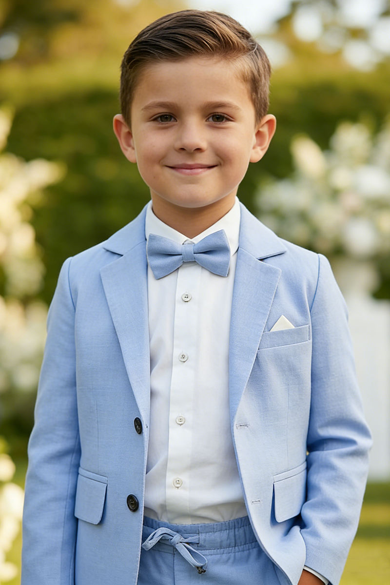 Boys Light Blue Linen-Blend 2-Piece Suit