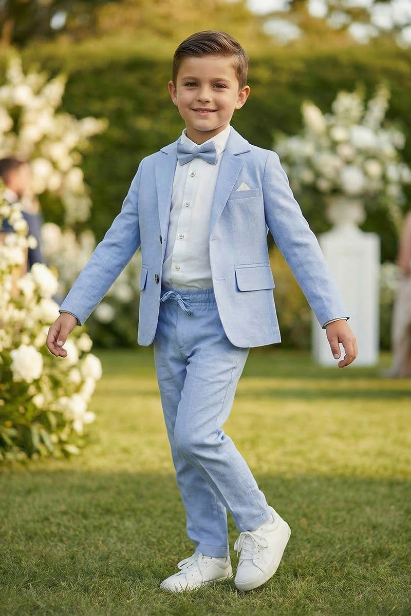 Boys Light Blue Linen-Blend 2-Piece Suit