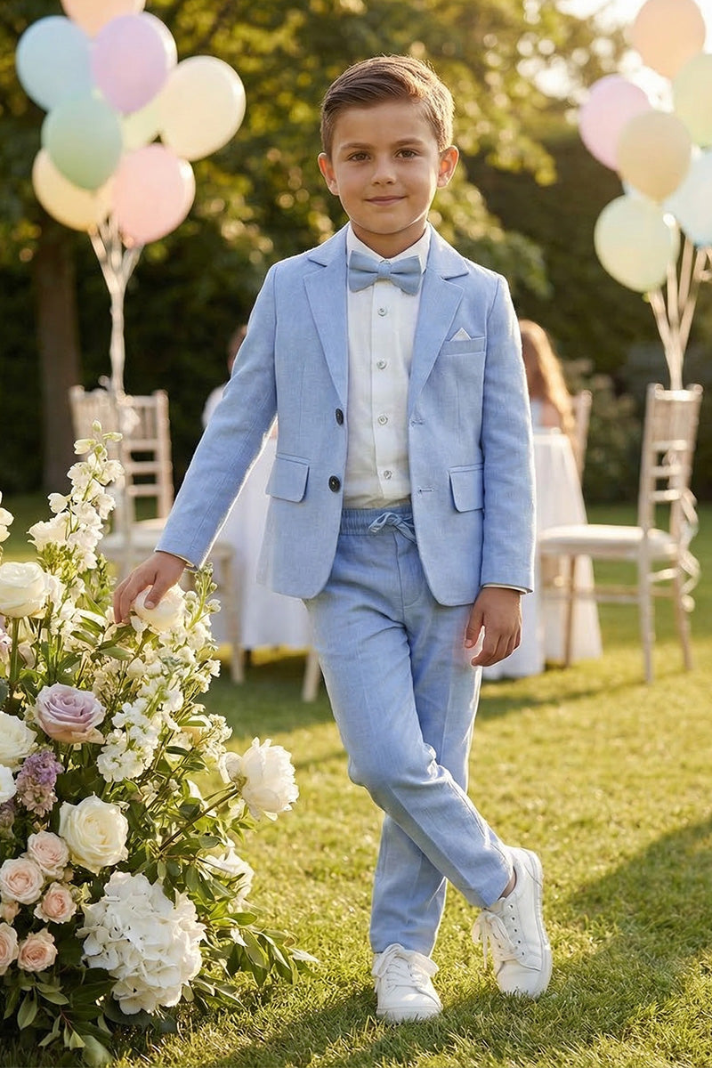 Boys Light Blue Linen-Blend 2-Piece Suit