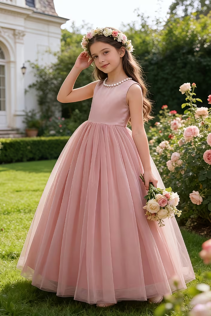 Satin Mesh Pearl Bow Dress