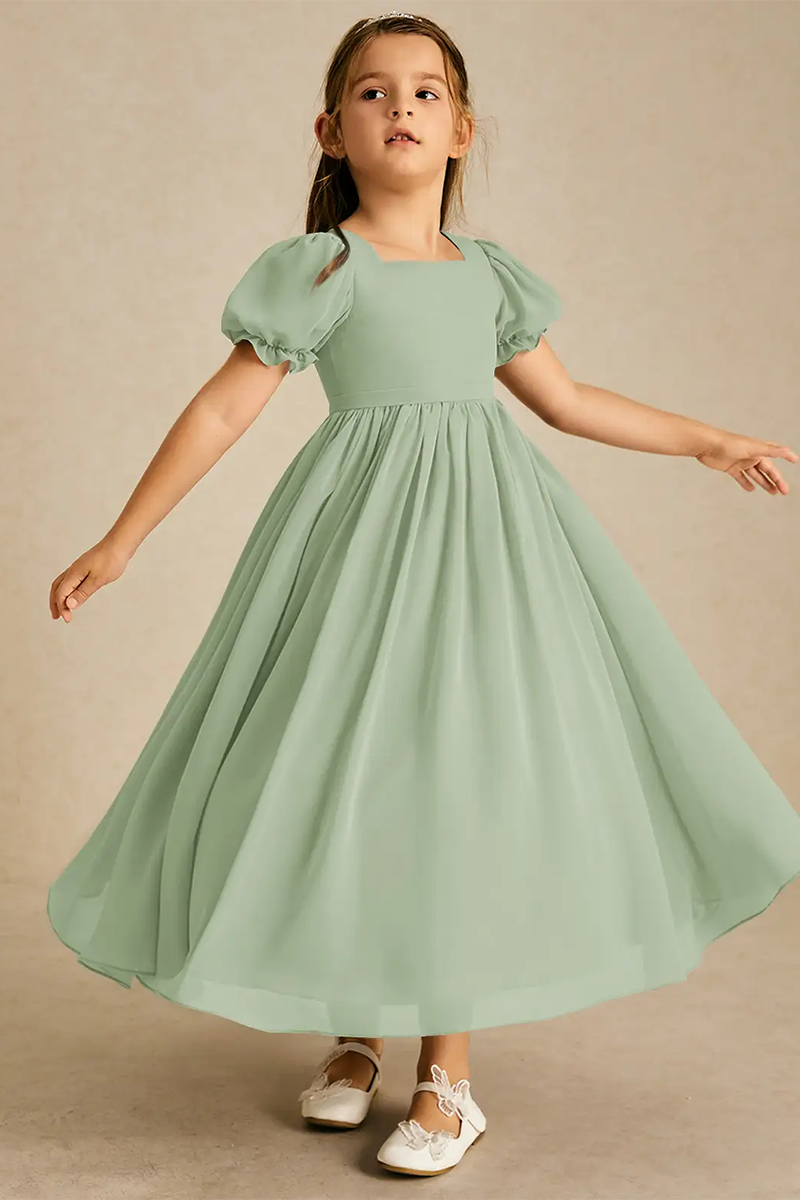 Sage Green A-Line Chiffon Flower Girl Dress