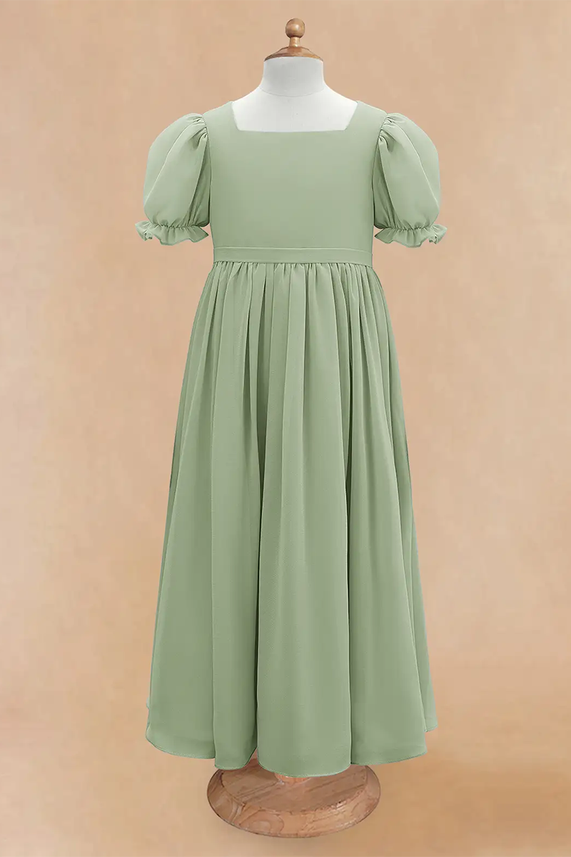Sage Green A-Line Chiffon Flower Girl Dress
