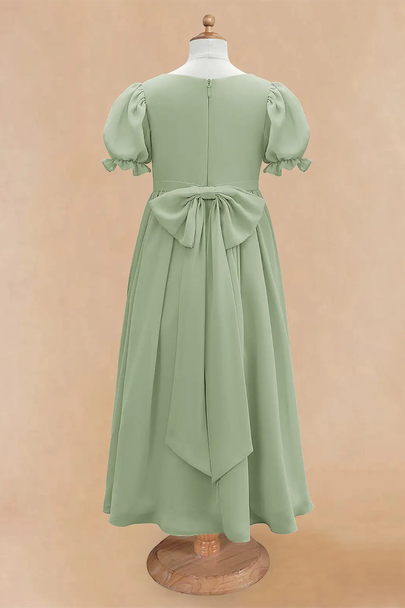 Sage Green A-Line Chiffon Flower Girl Dress