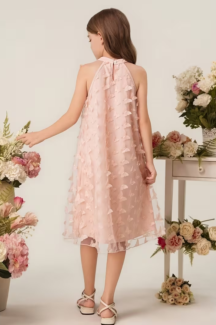 Pink Chiffon A-Line 3D Butterfly Dress