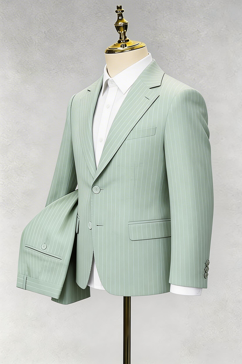 Boys Sage Green Pinstripe 2-piece Suit