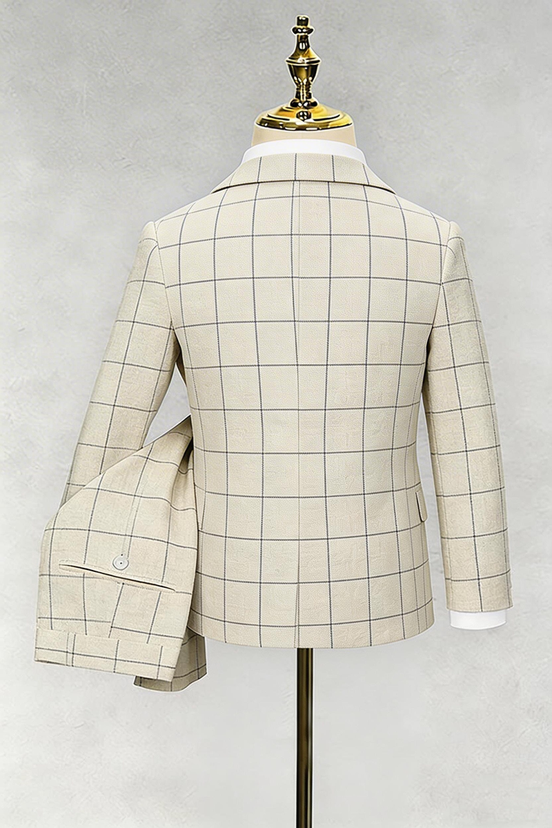 Boys Beige Linen-blend Windowpane Check 2-piece Suit