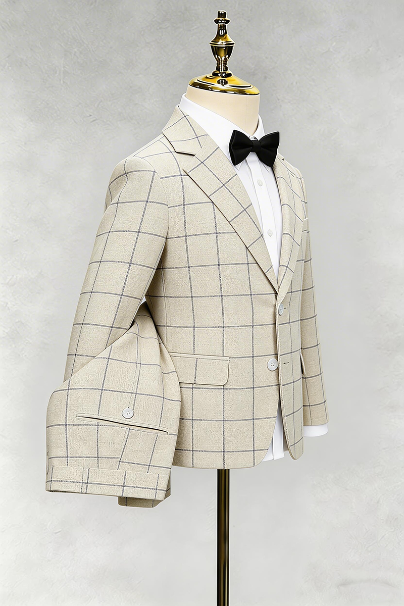 Boys Beige Linen-blend Windowpane Check 2-piece Suit