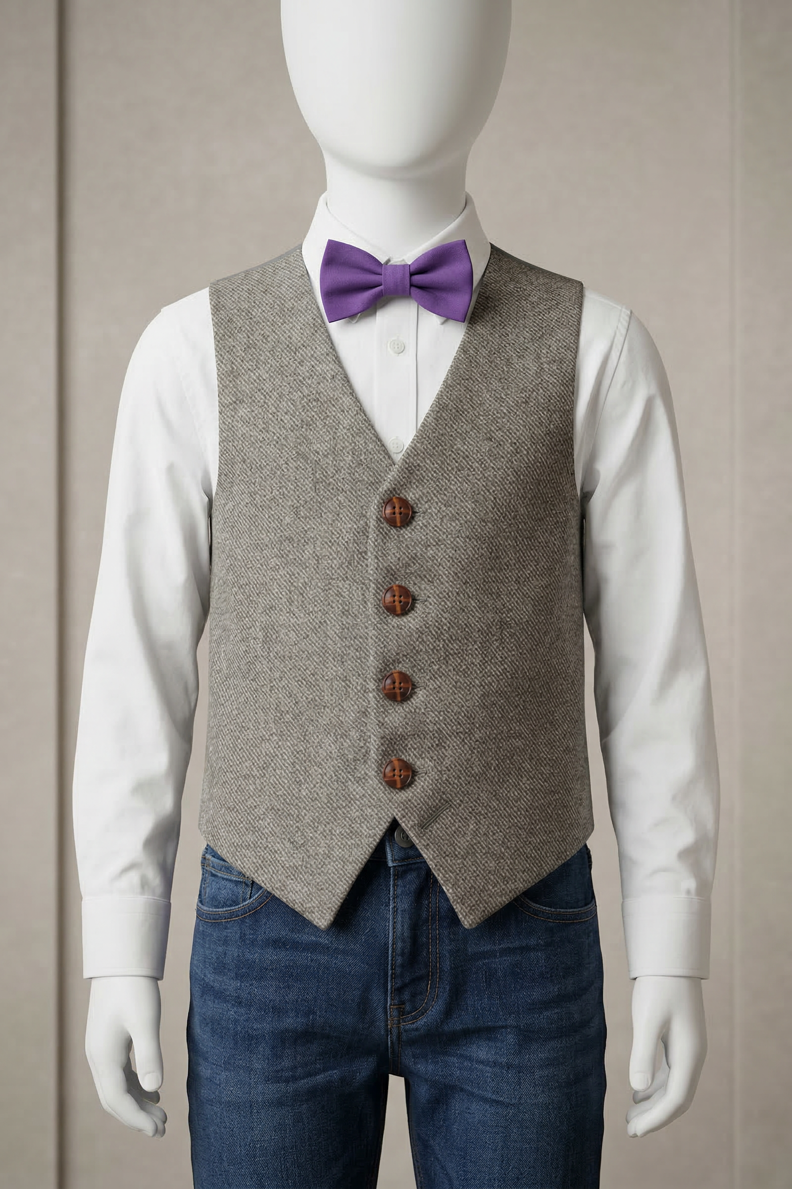 Grey V-neck Single-Breasted Vest