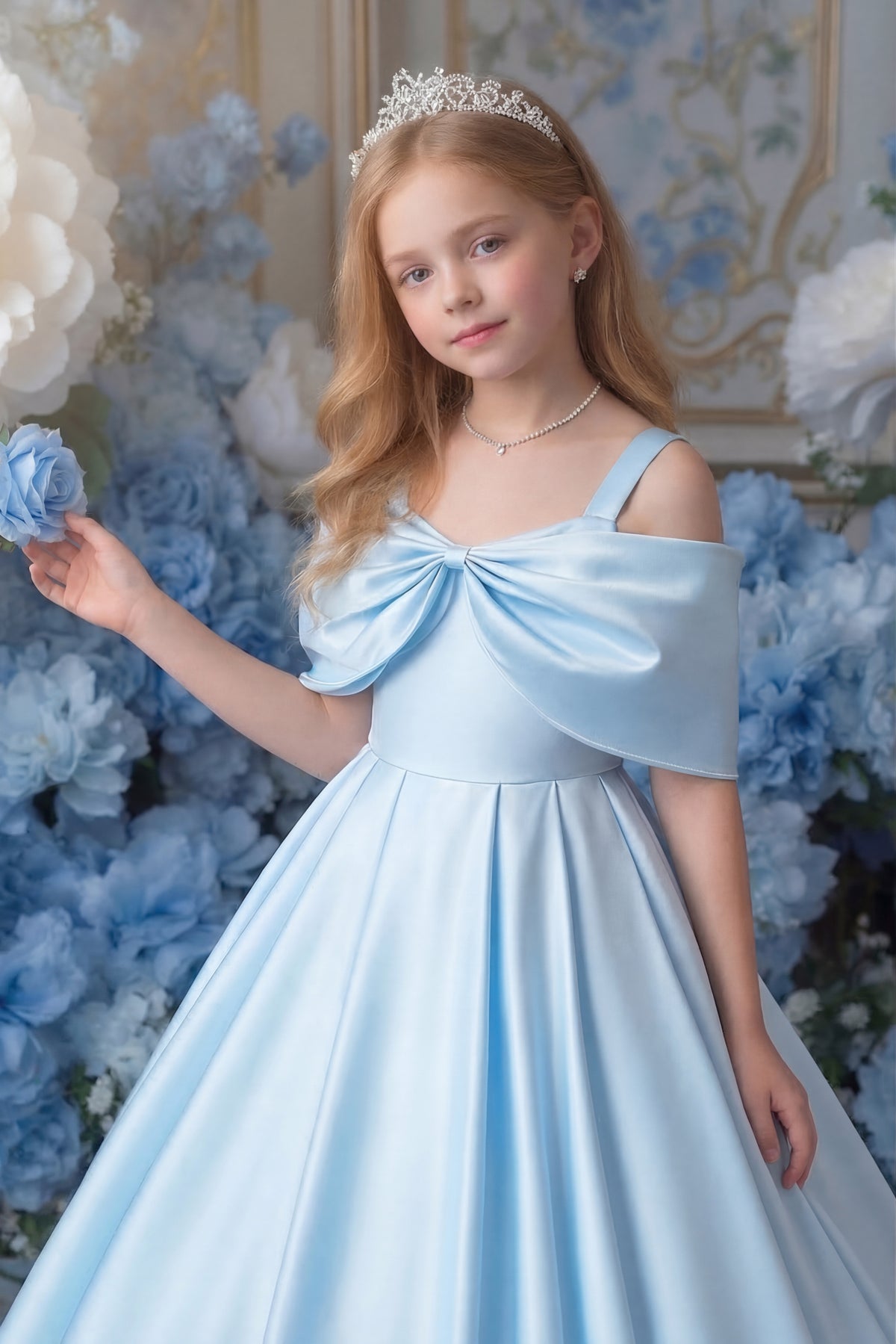 Sky Blue Satin Bow Dress