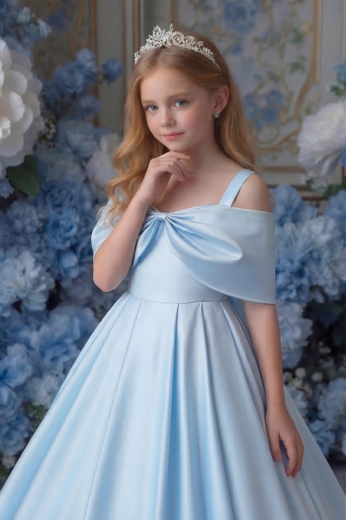 Sky Blue Satin Bow Dress