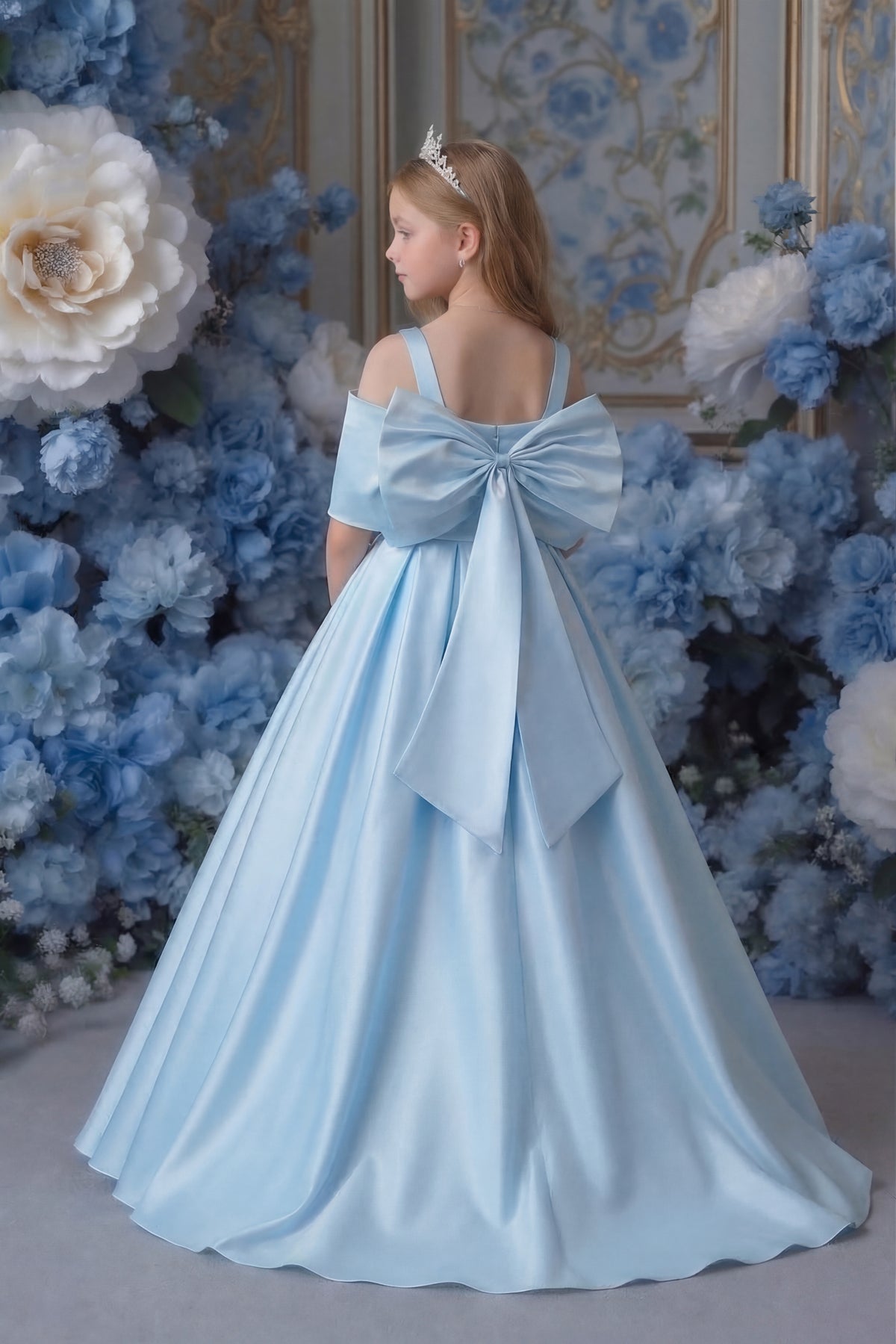 Sky Blue Satin Bow Dress