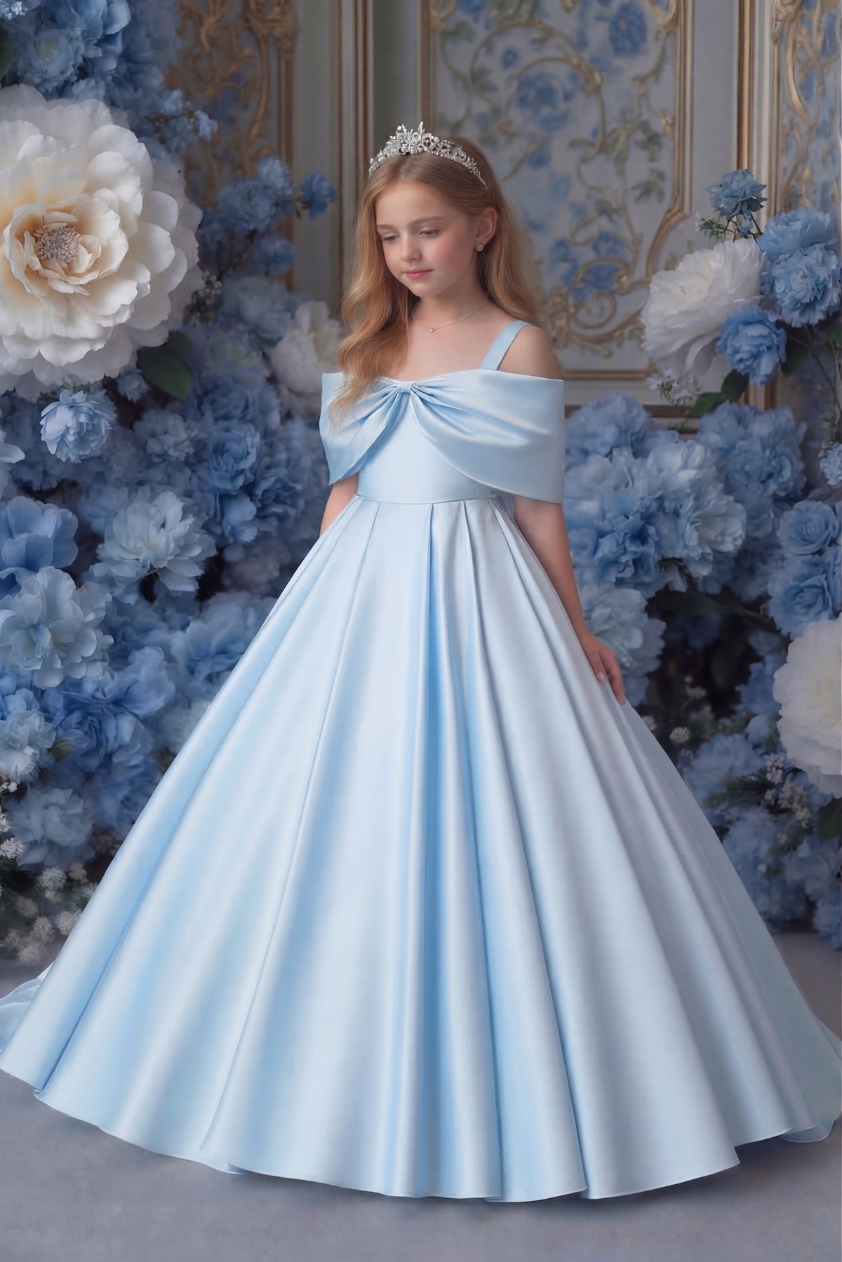 Sky Blue Satin Bow Dress