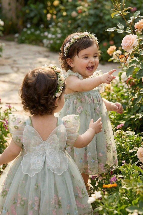 Light Green chiffon butterfly embroidered dress