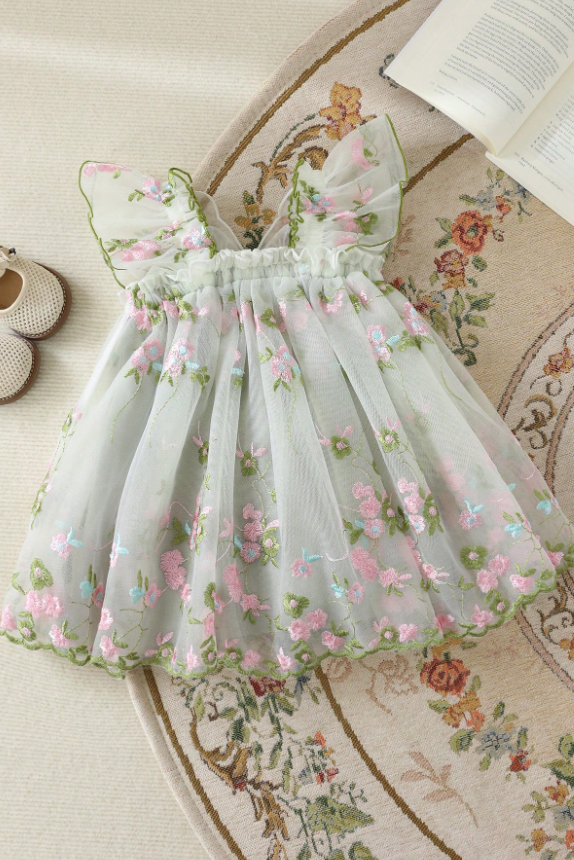 Light Green chiffon butterfly embroidered dress