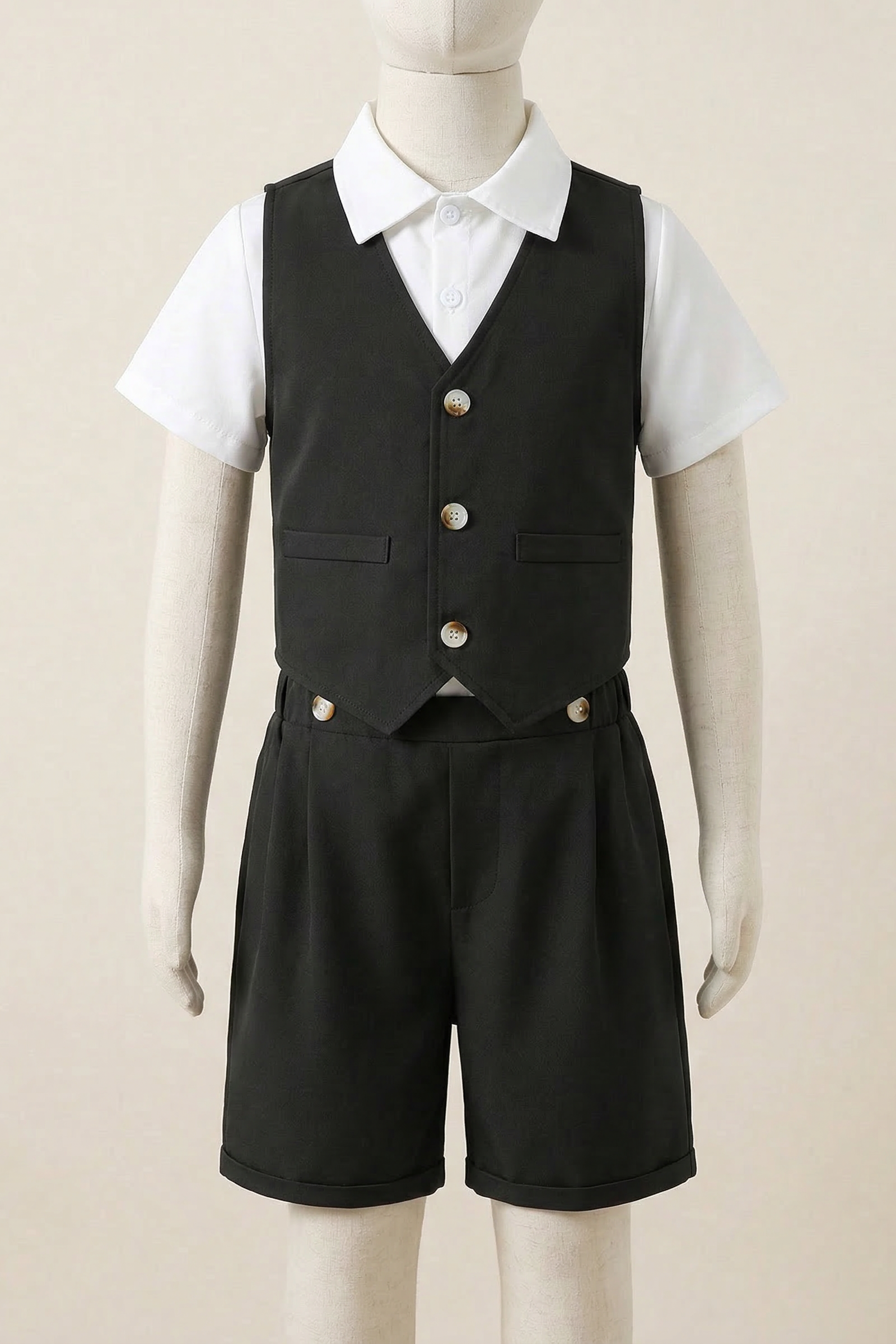 Black Single-Breasted Vest 2-Piece Set