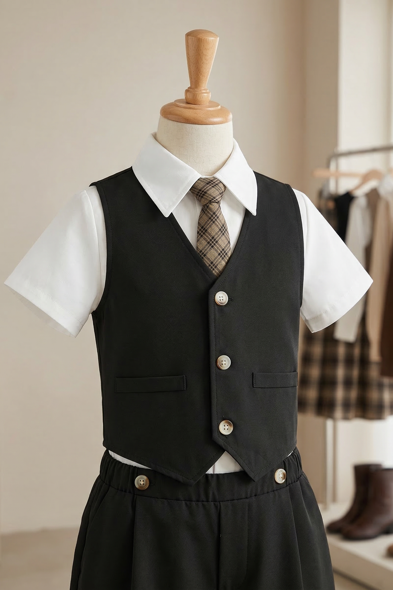 Black Single-Breasted Vest 2-Piece Set
