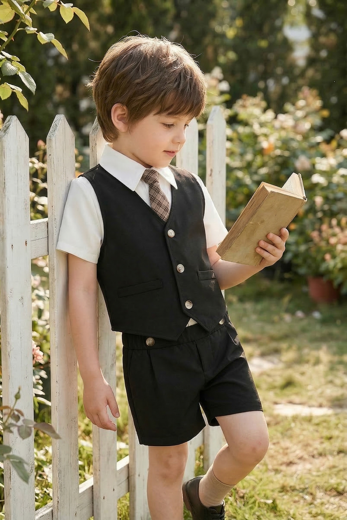 Black Single-Breasted Vest 2-Piece Set