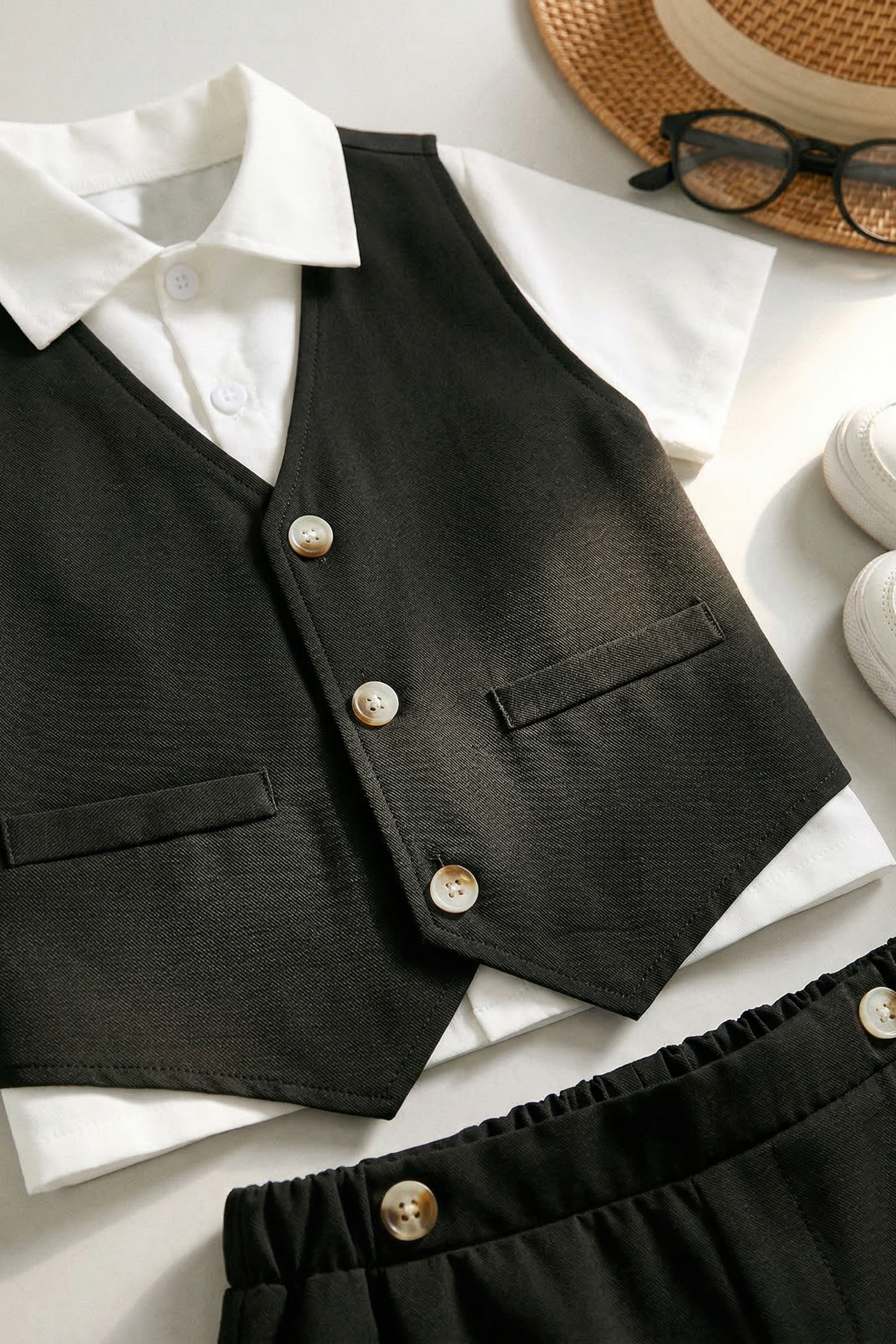 Black Single-Breasted Vest 2-Piece Set