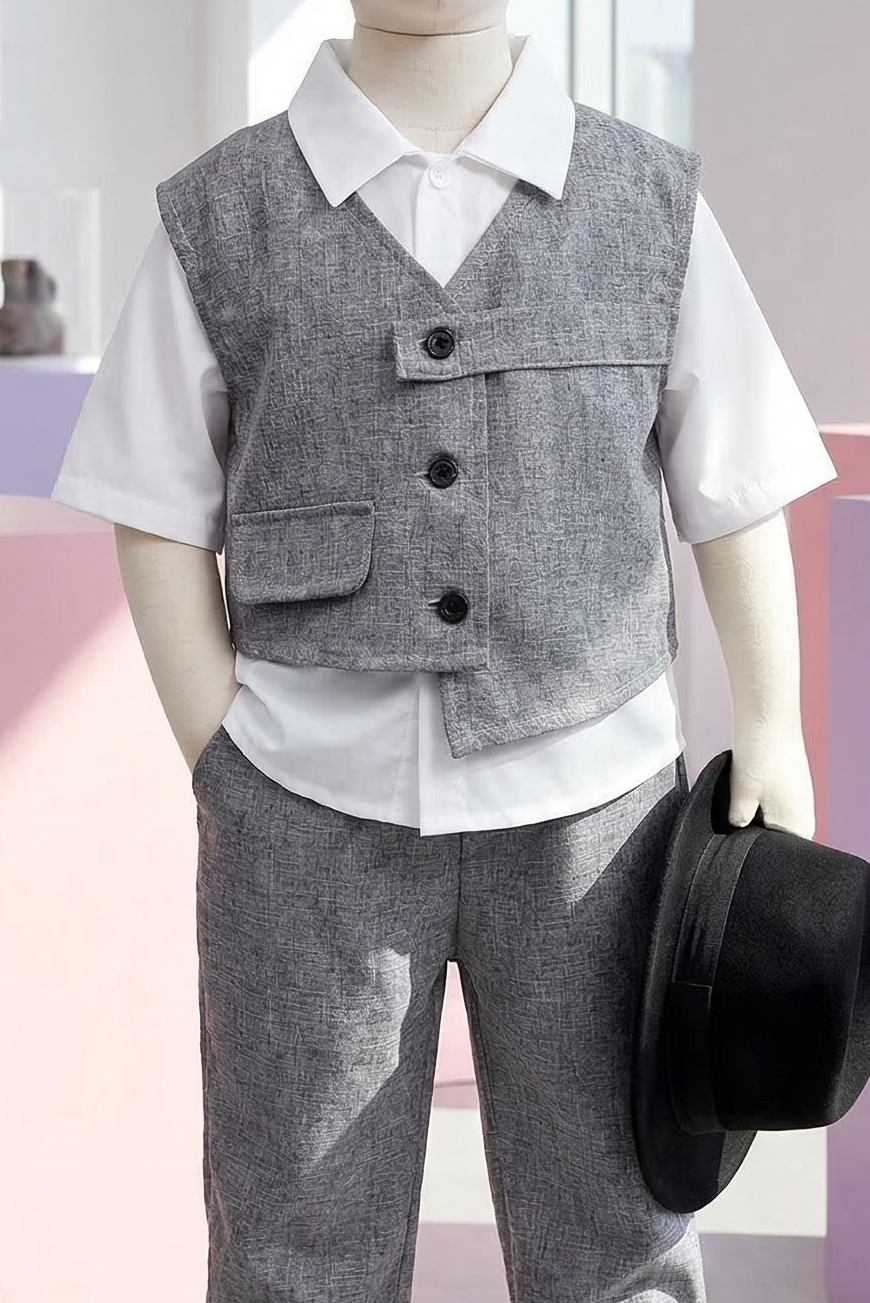 V-neck Single-Breasted Asymmetrical Vest 2-Piece Set