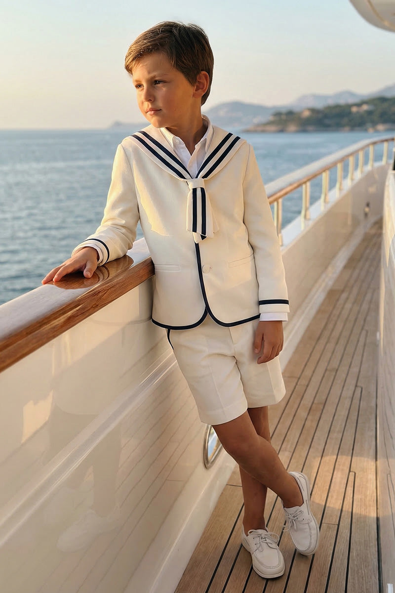 Boys White Sailor Collar 2-Piece Suit
