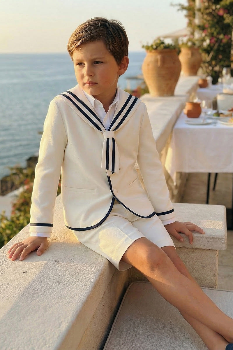 Boys White Sailor Collar 2-Piece Suit