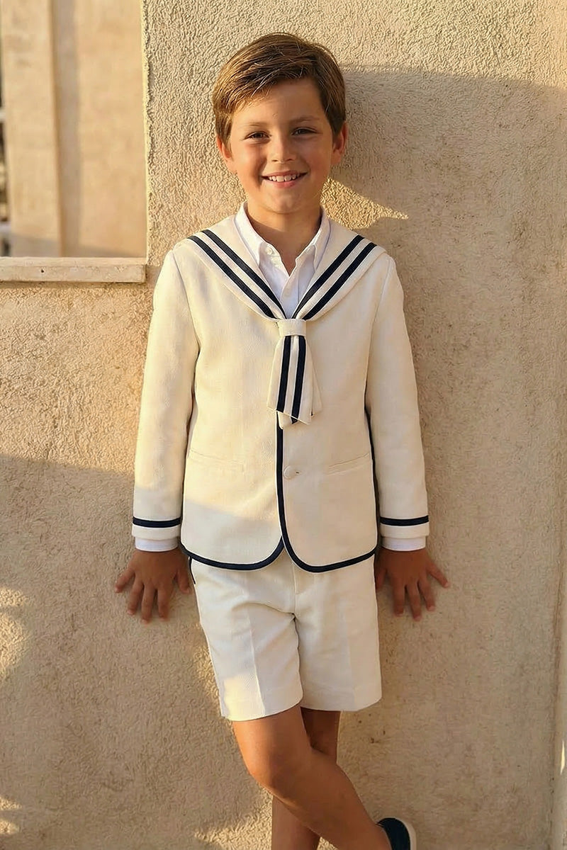 Boys White Sailor Collar 2-Piece Suit