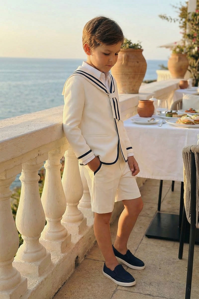 Boys White Sailor Collar 2-Piece Suit