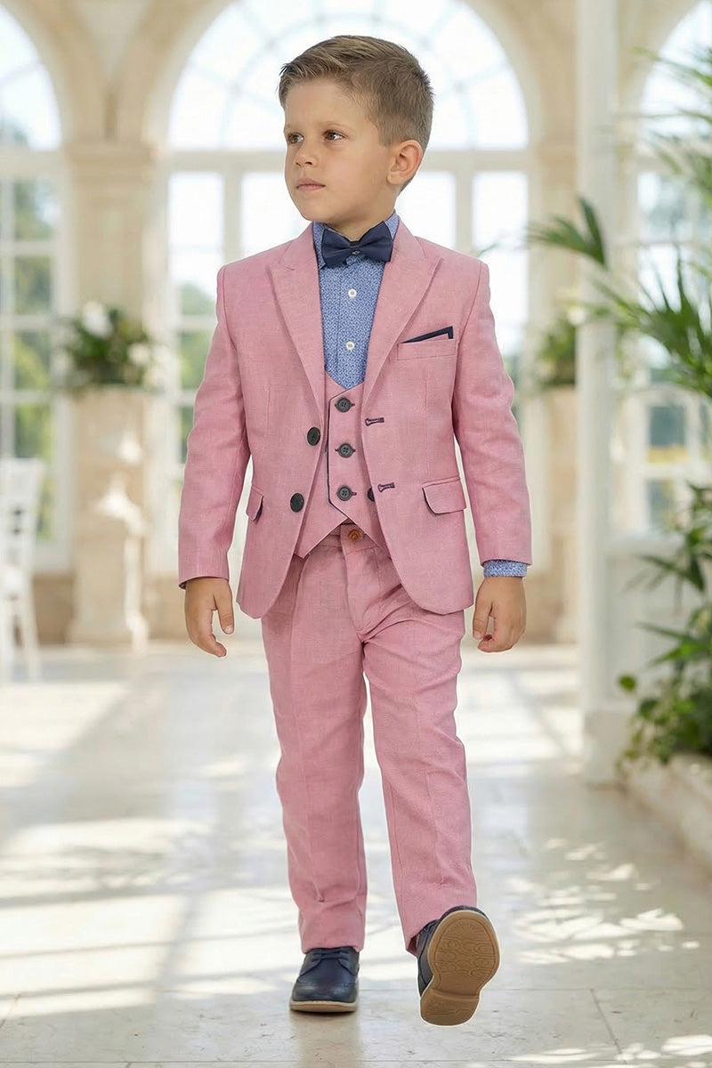 Boys Dusty Pink Linen 3-Piece Suit