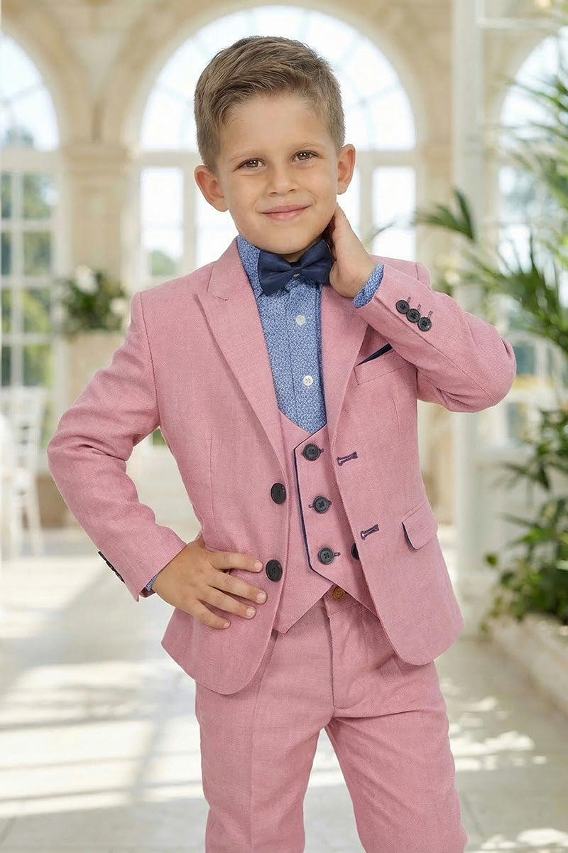 Boys Dusty Pink Linen 3-Piece Suit