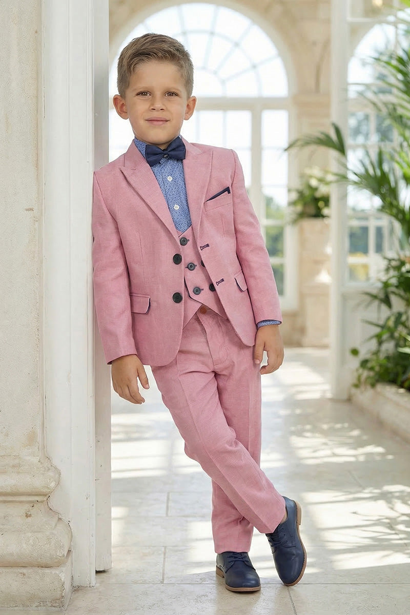 Boys Dusty Pink Linen 3-Piece Suit