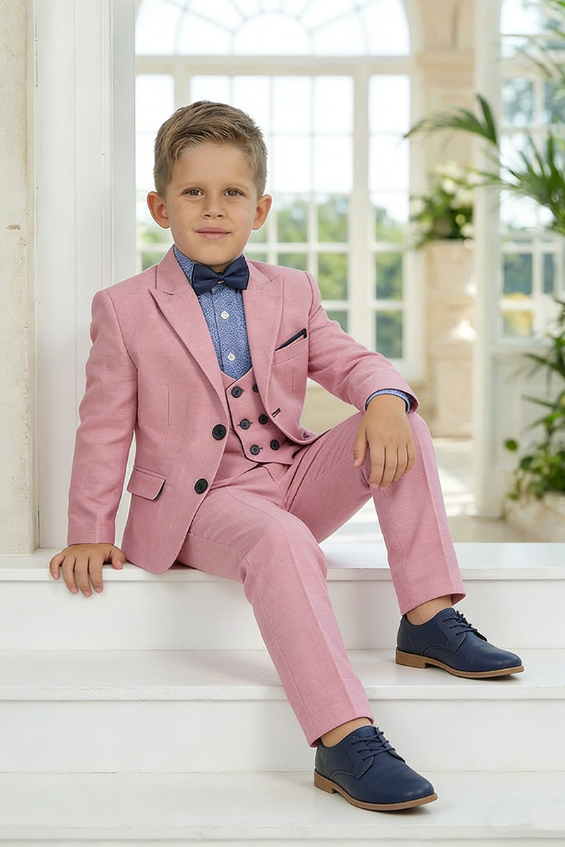 Boys Dusty Pink Linen 3-Piece Suit