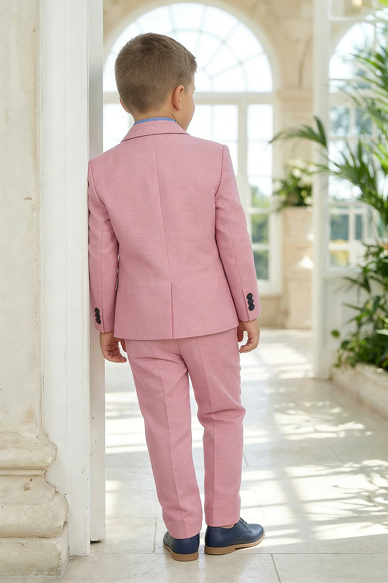 Boys Dusty Pink Linen 3-Piece Suit