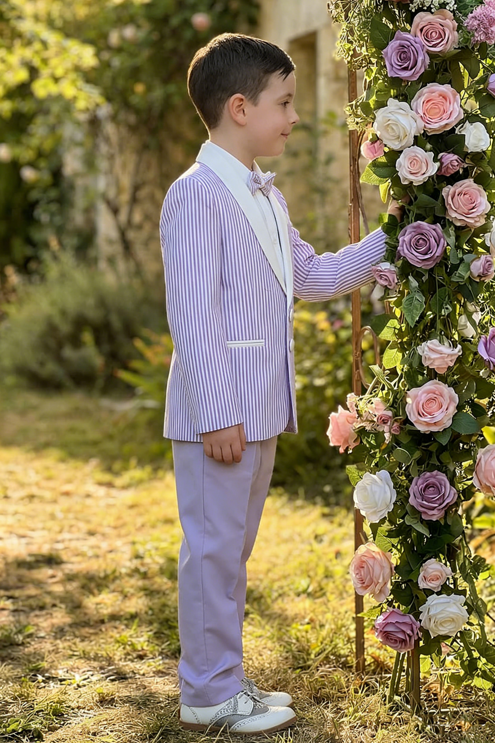 Boys Lavender Pinstripe Shawl Collar 2-Piece Suit