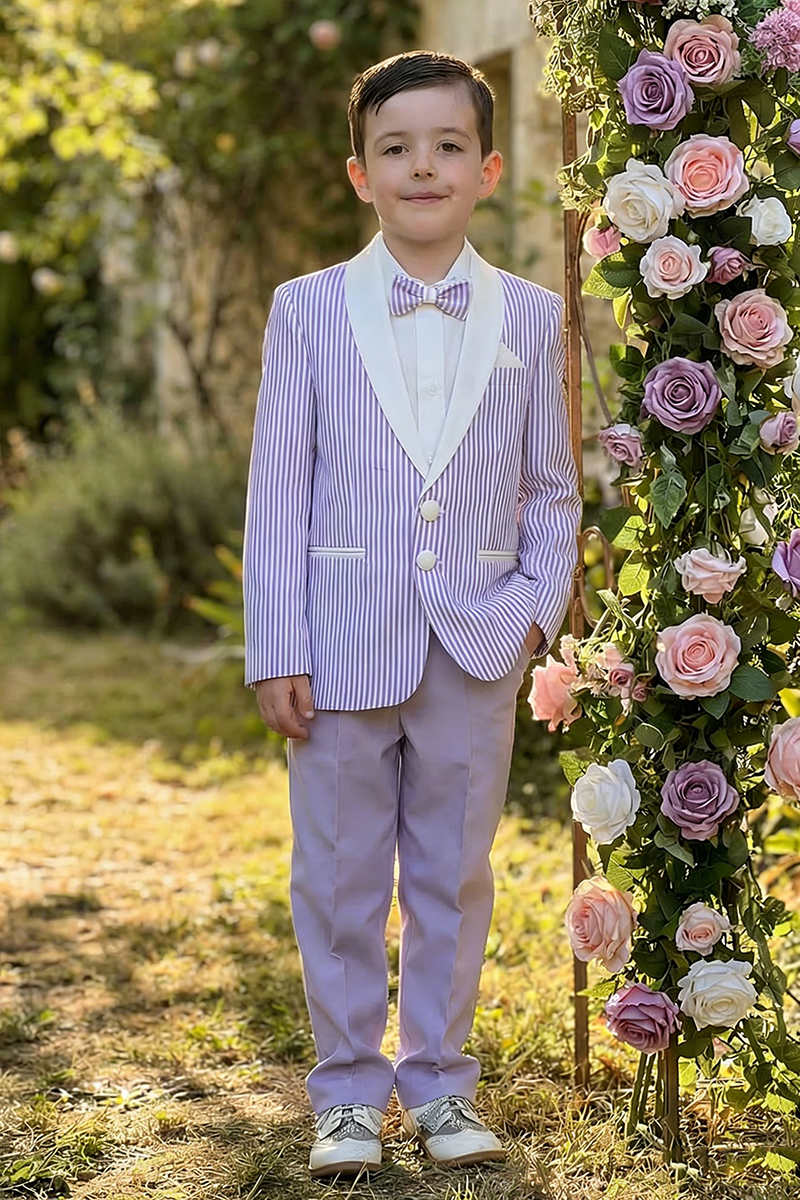 Boys Lavender Pinstripe Shawl Collar 2-Piece Suit