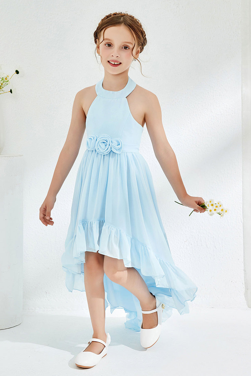 Sky Blue Chiffon Halter High-Low Flower Girl Dress