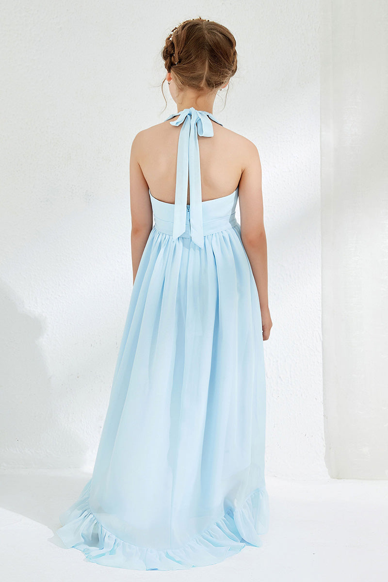 Sky Blue Chiffon Halter High-Low Flower Girl Dress
