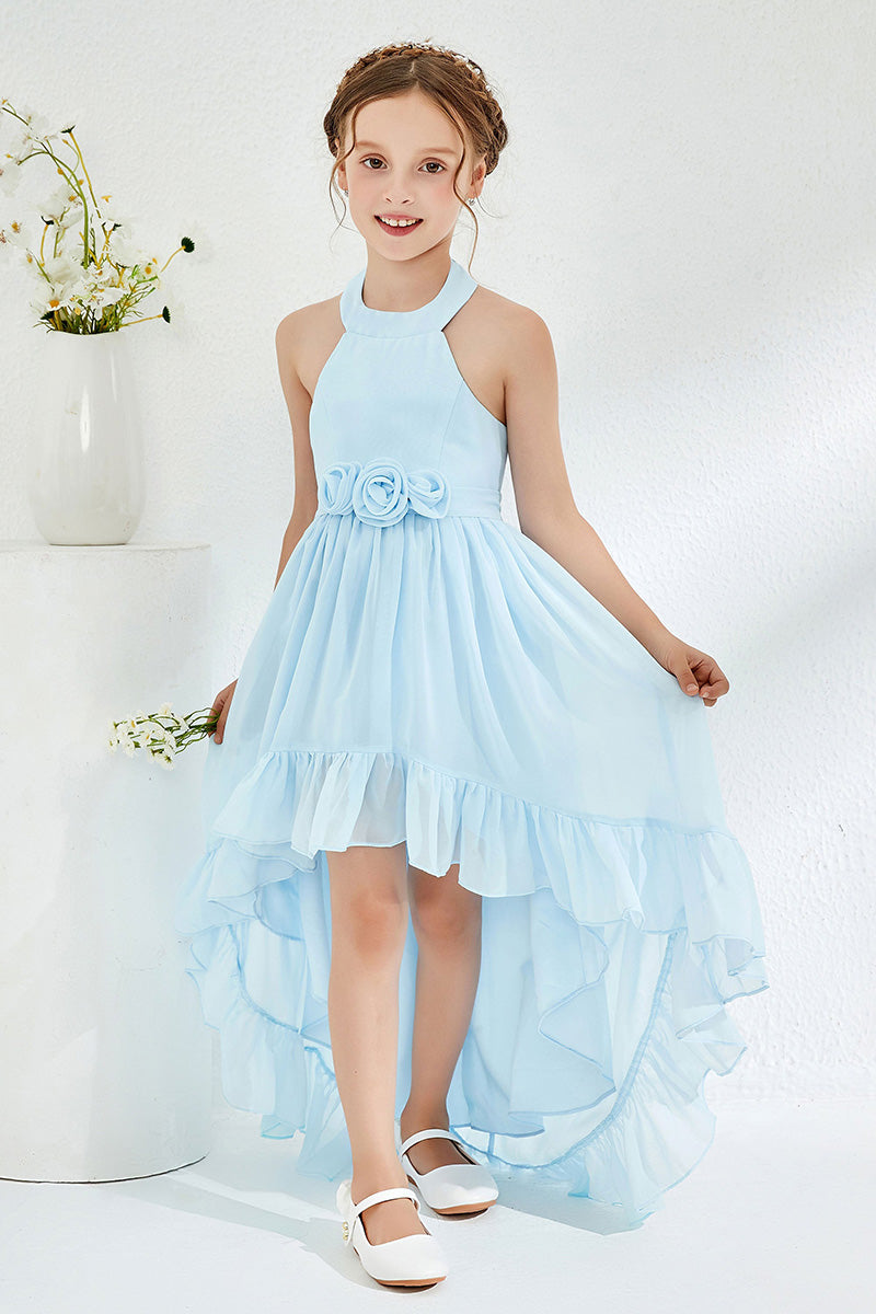Sky Blue Chiffon Halter High-Low Flower Girl Dress